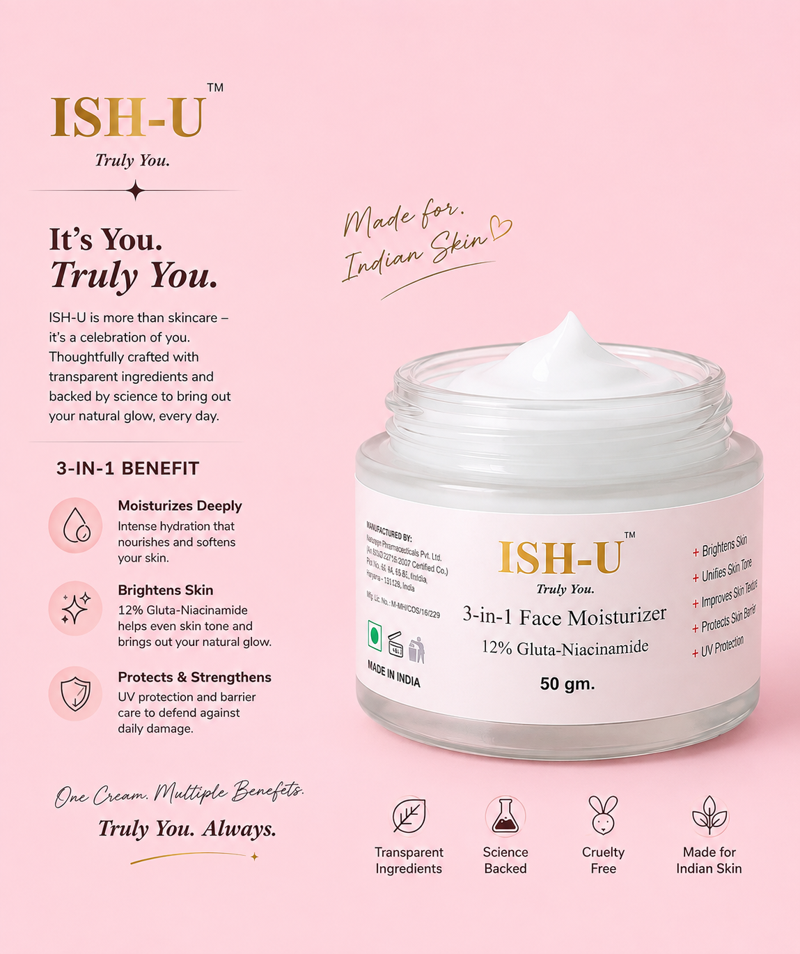 ISH-U™ 3-in-1 Face Moisturizer 50 gm