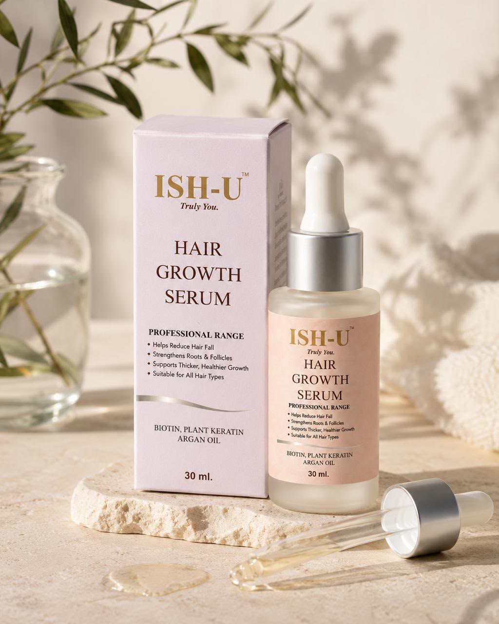ISH-U Hair Growth Serum – Biotin, Plant Keratin & Argan Oil | 30 ml