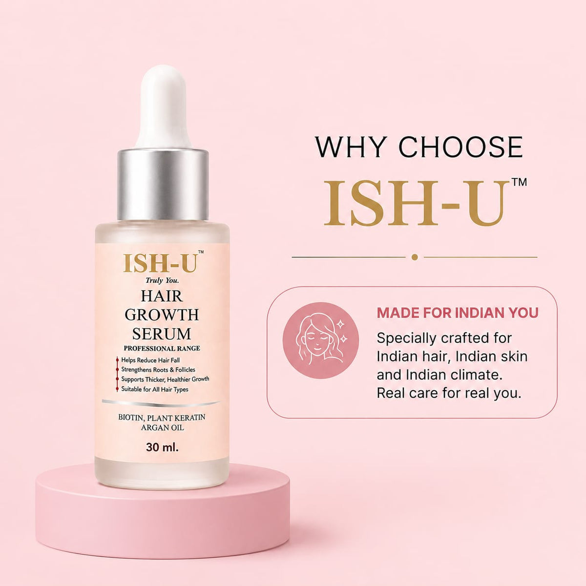 ISH-U Hair Growth Serum – Biotin, Plant Keratin & Argan Oil | 30 ml