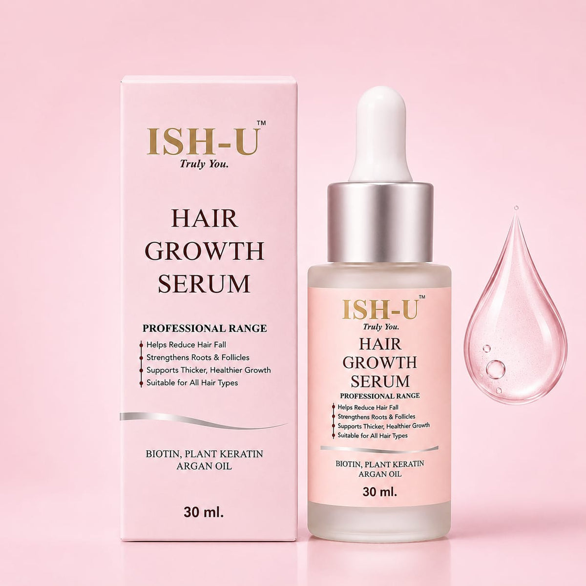 ISH-U Hair Growth Serum – Biotin, Plant Keratin & Argan Oil | 30 ml